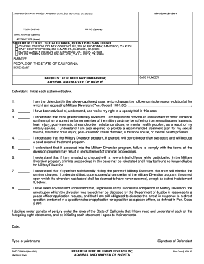 BRequestb for bMilitaryb Diversion Advisal and Waiver of Rights