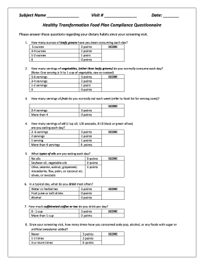 Food Plan Compliance Questionnaire - Indigo Integrative Health Clinic