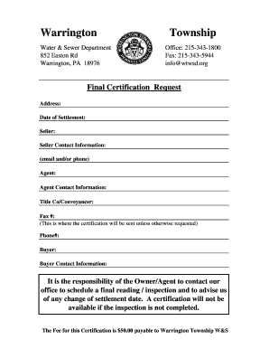 fillable online warringtontownship final bill form property sale