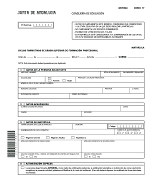 Andalusia Higher Vocational Training Enrollment Form