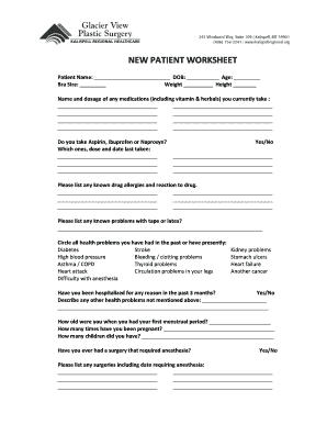 New patient worksheet - Glacier View Plastic Surgery