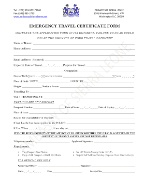 emergency travel certificate uk