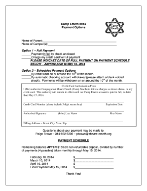 Payment Options Form - shaare-emeth