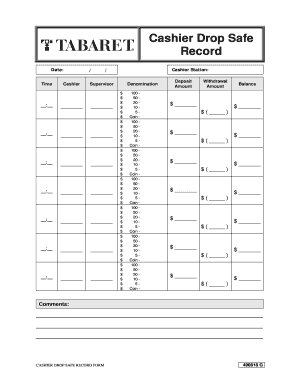 Fillable Online Cashier Drop Safe Record Form - Tabcorp Gaming ...