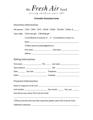 The Fresh Air Fund - Printable Donation Form