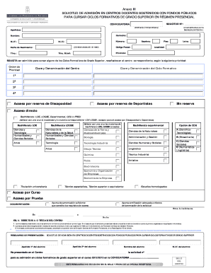 Spain Higher Education Admission Form