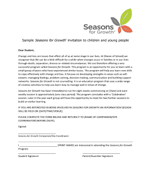 Sample Seasons for Growth invitation to children and young people - goodgrief org