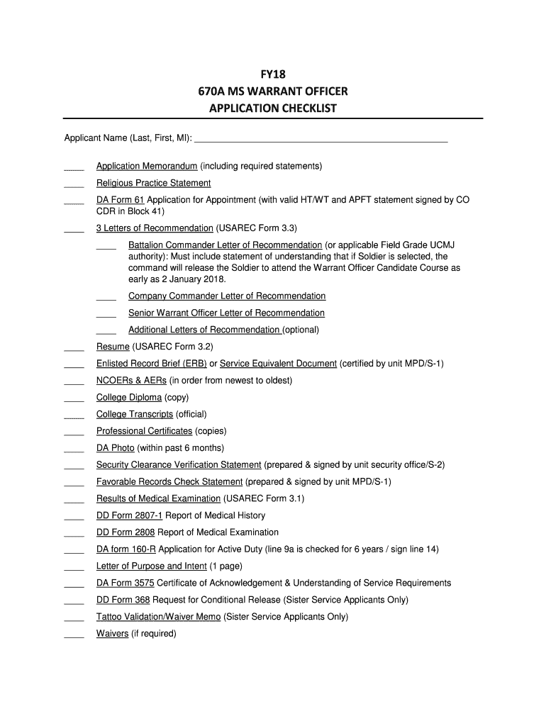 Fillable Online 670A MS WARRANT OFFICER Fax Email Print pdfFiller