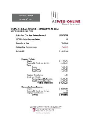 Statement of household expenses and contributions - BUDGET STATEMENT through 08-31-2012 - ASWSU Online - aswsu-online wsu