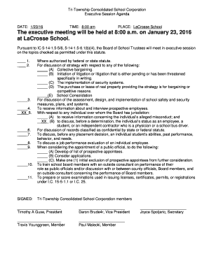 Executive Session Agenda Jan. 23, 2016 - Tri-Township Schools - tritownship k12 in