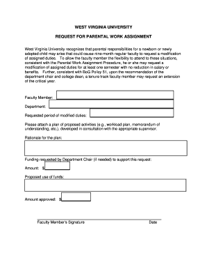 Fillable Online wvufaculty wvu Parental Work Assignment Form - WVU ...