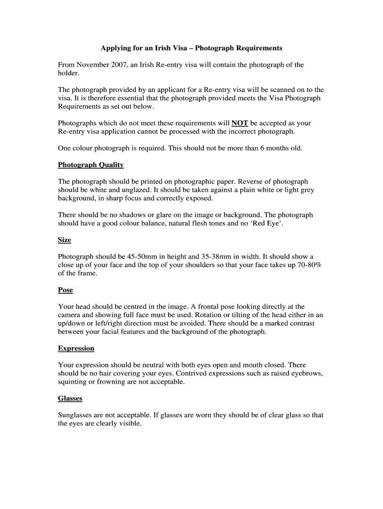 Fillable Online Photo Rules For Your Visa Application INIS Fax Email Print PdfFiller