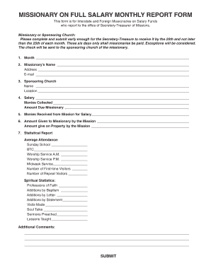 Fillable Online abamissions MISSIONARY ON FULL SALARY MONTHLY REPORT ...