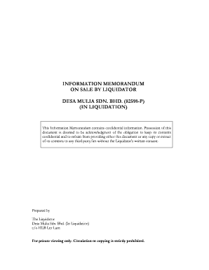 Information memorandum template ppt - INFORMATION MEMORANDUM ON SALE BY LIQUIDATOR DESA MULIA