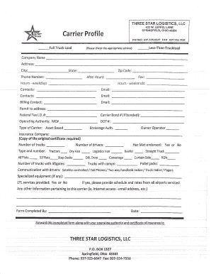 To Download The ( Carrier Profile Form for 3 Star Logistics )