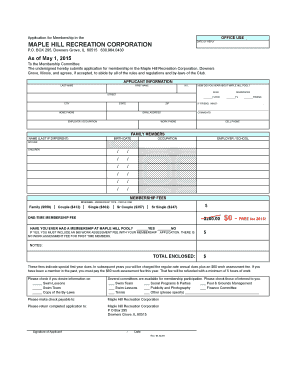 Maple Hill Recreation Corporation Membership Application
