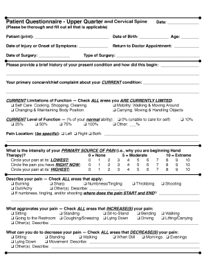 Patient Questionnaire - Upper Quarter and Cervical Spine - hpcphysicaltherapyok