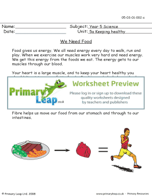 fillable online we need food primary leap worksheets year 5 science unit 5a keeping healthy primary resource exercise fax email print pdffiller