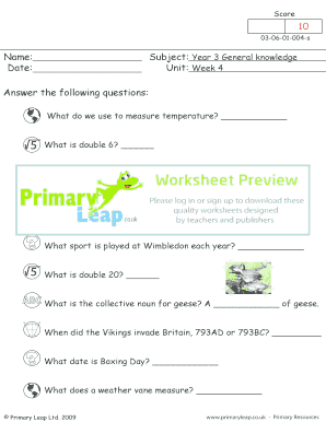 Week 4 - Primary Leap Worksheets.. Year 3, General Knowledge, Weeks 1 - 10 - Week 4 primary resource exercise.