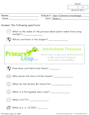 Week 2 - Primary Leap Worksheets.. Year 5, General Knowledge, Weeks 1 - 10 - Week 2 primary resource exercise.