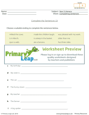 fillable online completing sentences 2 primary leap worksheets year 2 english sentence work sentence completion helps to improve a childs skills in logic students look at the sentences and choose