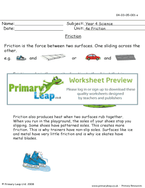 Friction 1 - Primary Leap Worksheets Year 4 Science Unit 4e Friction - Friction 1 primary resource exercise