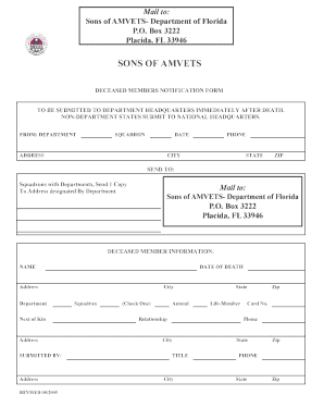 Deceased Member Form - Department Of Florida Sons Of AMVETS