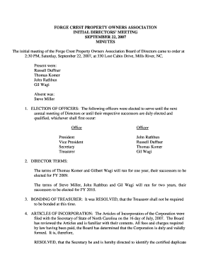 FORGE CREST PROPERTY OWNERS ASSOCIATION INITIAL DIRECTORS - forgecrest