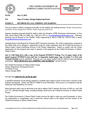 Graphic design statement of work template - THE UNIFIED GOVERMENT OF ATHENSCLARKE COUNTY(ACCUG) DATE: May 13, 2015 TO: Type of Vendors (Design Engineering Firms) SUBJECT: NEW SUBMISSION FORMAT FOR ACCUG REQUEST FOR PROPOSAL RFP #00756 ONCALL STRIPING AND MARKING You are invited to