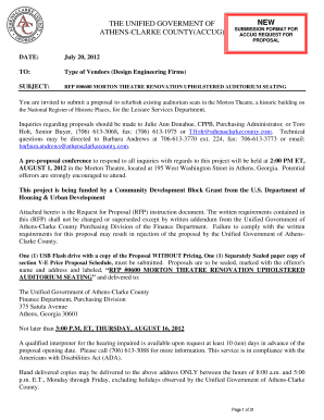 Statement of work sample pdf - THE UNIFIED GOVERMENT OF ATHENSCLARKE COUNTY(ACCUG) NEW SUBMISSION FORMAT FOR ACCUG REQUEST FOR PROPOSAL DATE: July 20, 2012 TO: Type of Vendors (Design Engineering Firms) SUBJECT: RFP #00600 MORTON THEATRE RENOVATION UPHOLSTERED AUDITORIUM