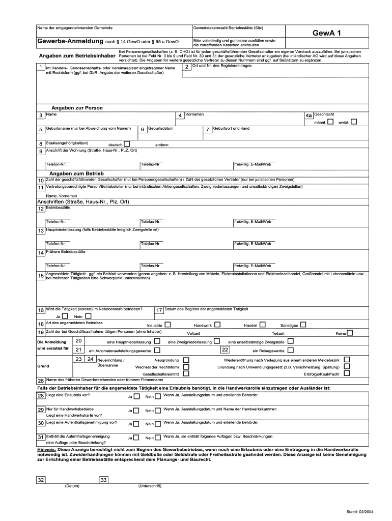 Gewerbe-Anmeldung.doc Preview on Page 1