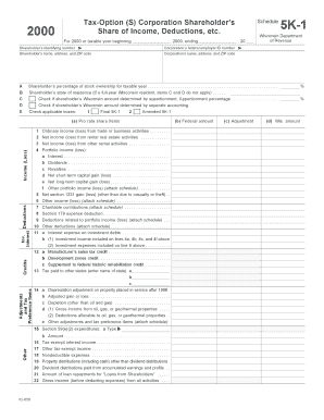 Schedule 5K-1 Tax-Option (S) Corporation Shareholder's Share of Income, Deductions, etc. - Fill in - 2000 - revenue wi