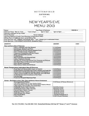 NEW YEAR'S EVE MENU 2013 - Butterfield Market