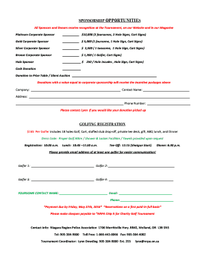BFillableb NRPA Golf Tournament Registration bFormb - Niagara Region bb
