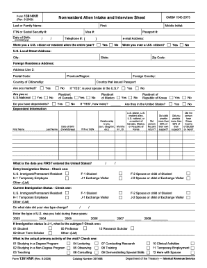 Form 13614NR Nonresident Alien Intake and Interview Sheet