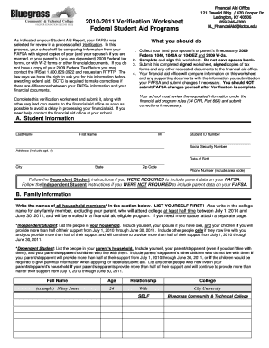 2010-2011 Verification Worksheet