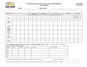 Student Work Study Time Report Form