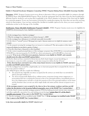 National Foreclosure Mitigation Counseling Program Screening Checklist