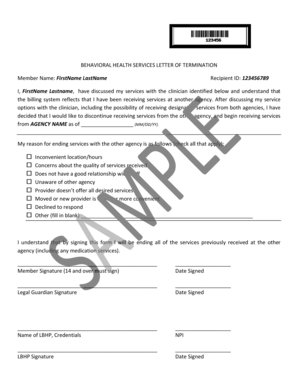Behavioral Health Services Termination Letter