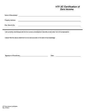 HTF Zero Income Certification