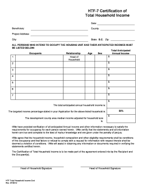 HTF-7 Certification of Total Household Income