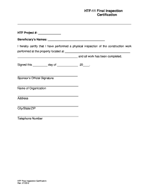 HTF Final Inspection Certification