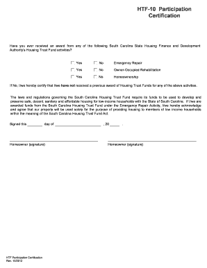 South Carolina HTF Participation Certification