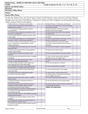 Medical History and Physical Exam Form