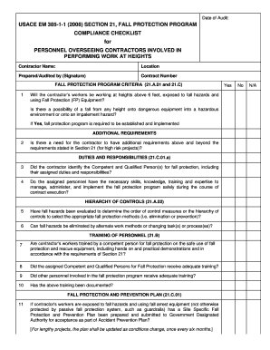 USACE Fall Protection Compliance Checklist