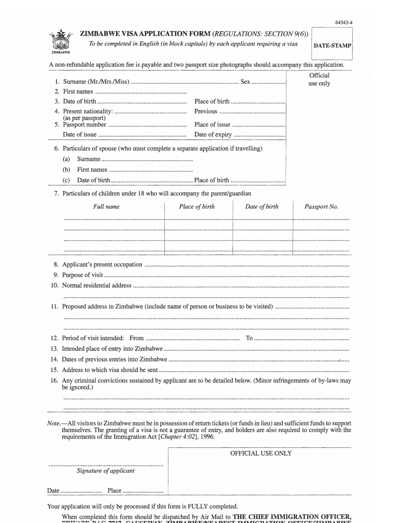 zimbabwe visa application form pdf Preview on Page 1.
