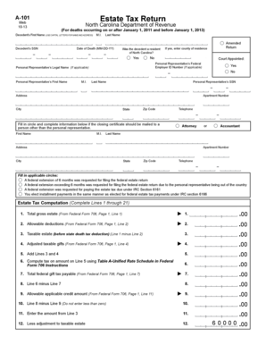 North Carolina Estate Tax Return Form A-101