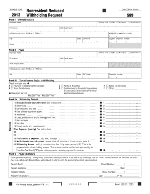 California Nonresident Reduced Withholding Request Form 589