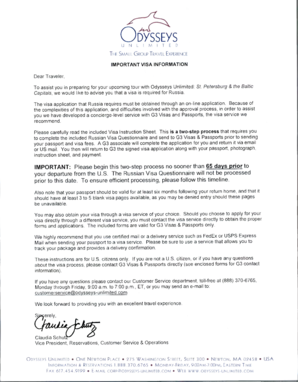 Russian Visa Application Cover Sheet and Questionnaire