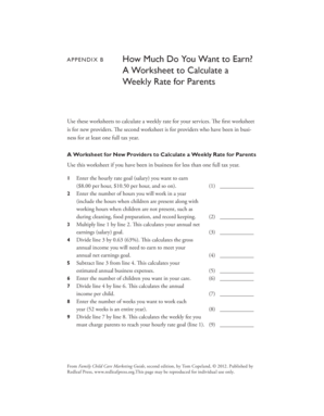 Child Care Rate Calculation Worksheet